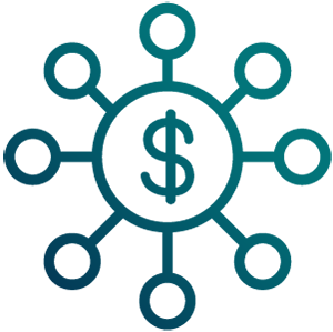 Icon of a money symbol with several paths coming out of it