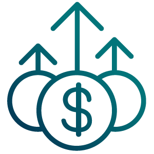 Icon of three money symbols with arrows pointing upwards